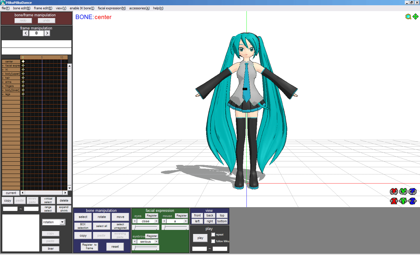 Hatsune Miku being posed in MiukMikuDance software, commonly used for UTAU