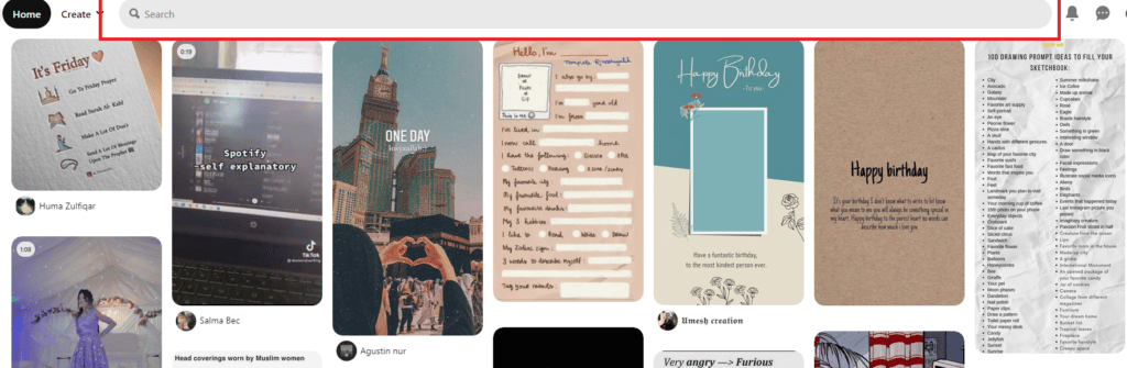 Search bar on Pinterest