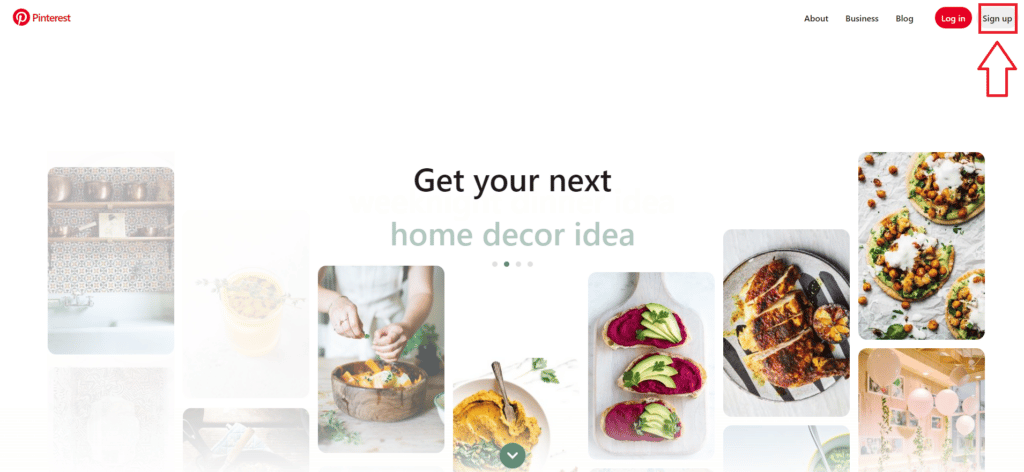 Signup button on Pinterest