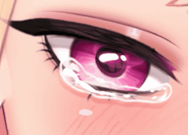 Detailed red teary VTuber eyes