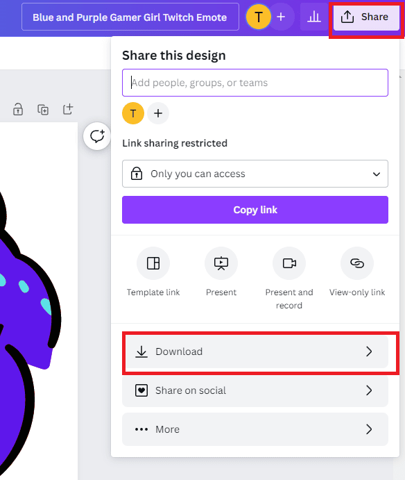 Click on the share button and then on the download