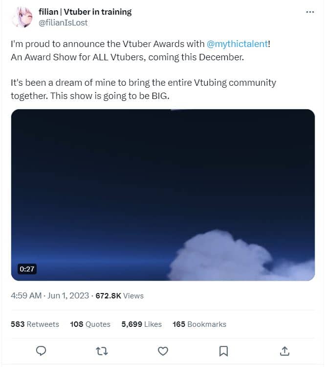 Filian's VTubers Award Announcement