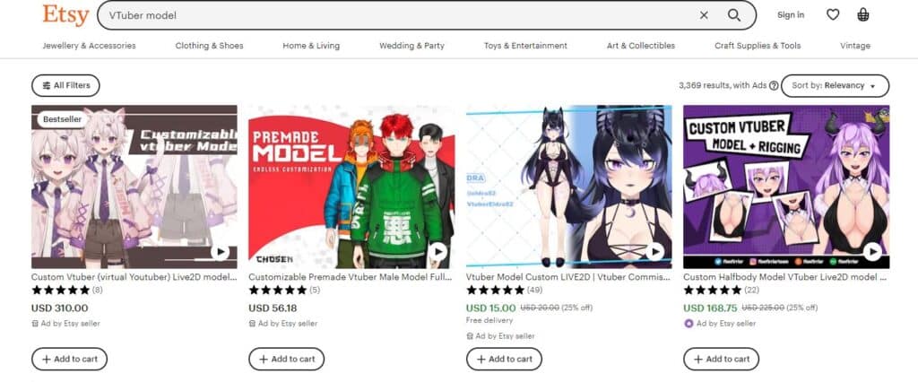 Etsy: One of the best places to commission a VTuber model