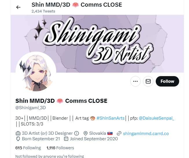 Shin's Twitter profile