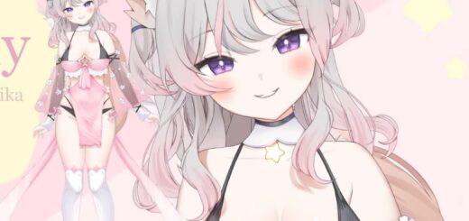 Anny VTuber foxgirl model with fluffy fox ears, tail, and her signature forehead star