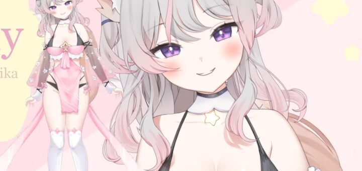 Anny VTuber foxgirl model with fluffy fox ears, tail, and her signature forehead star