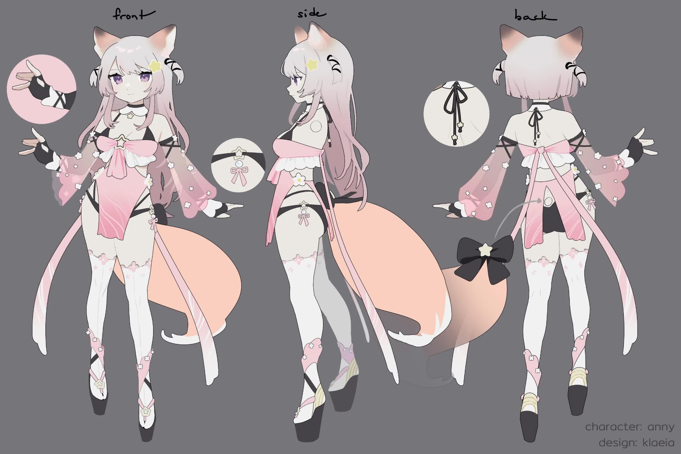 Anny VTuber foxgirl model outfit redesign reference sheet