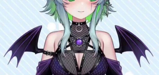 Apricot the Lich VTuber avatar, the undead skeleton girl also known as Froot, with her purple Terry pendant
