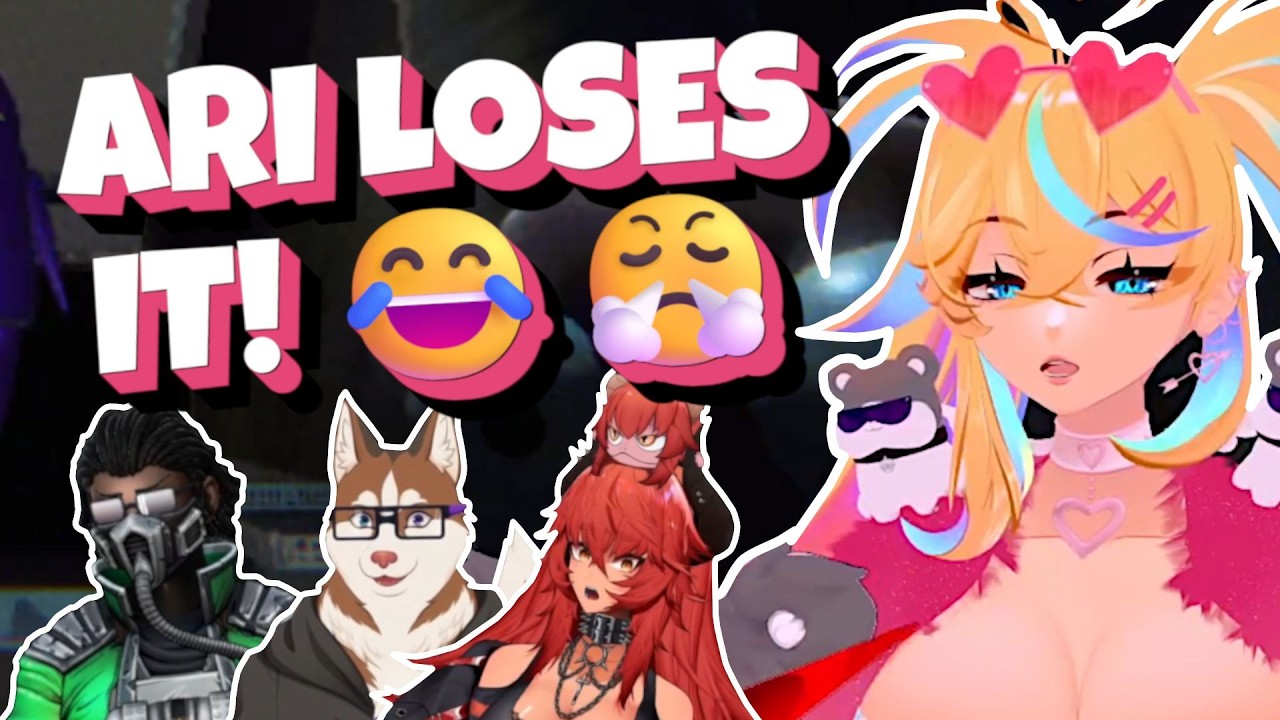 Arielle VTuber model losing it during a chaotic group stream with her friends