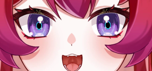BerryCrepe VTuber octopus 2D model with red hair and purple eyes