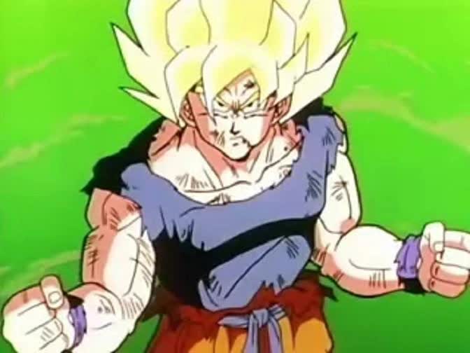 Goku going Super Saiyan in Dragon Ball Z, the most popular 90s anime