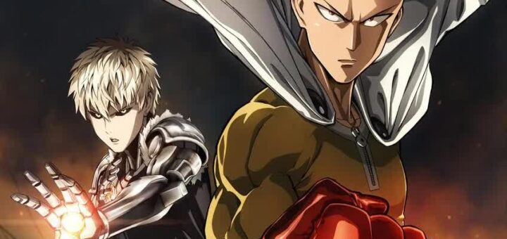 One Punch Man hero Saitama on the official anime key visual for a top anime action comedy series