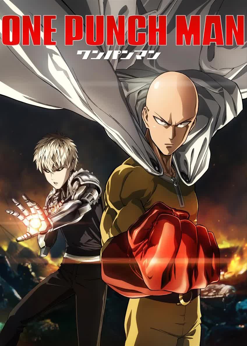 One Punch Man hero Saitama on the official anime key visual for a top anime action comedy series
