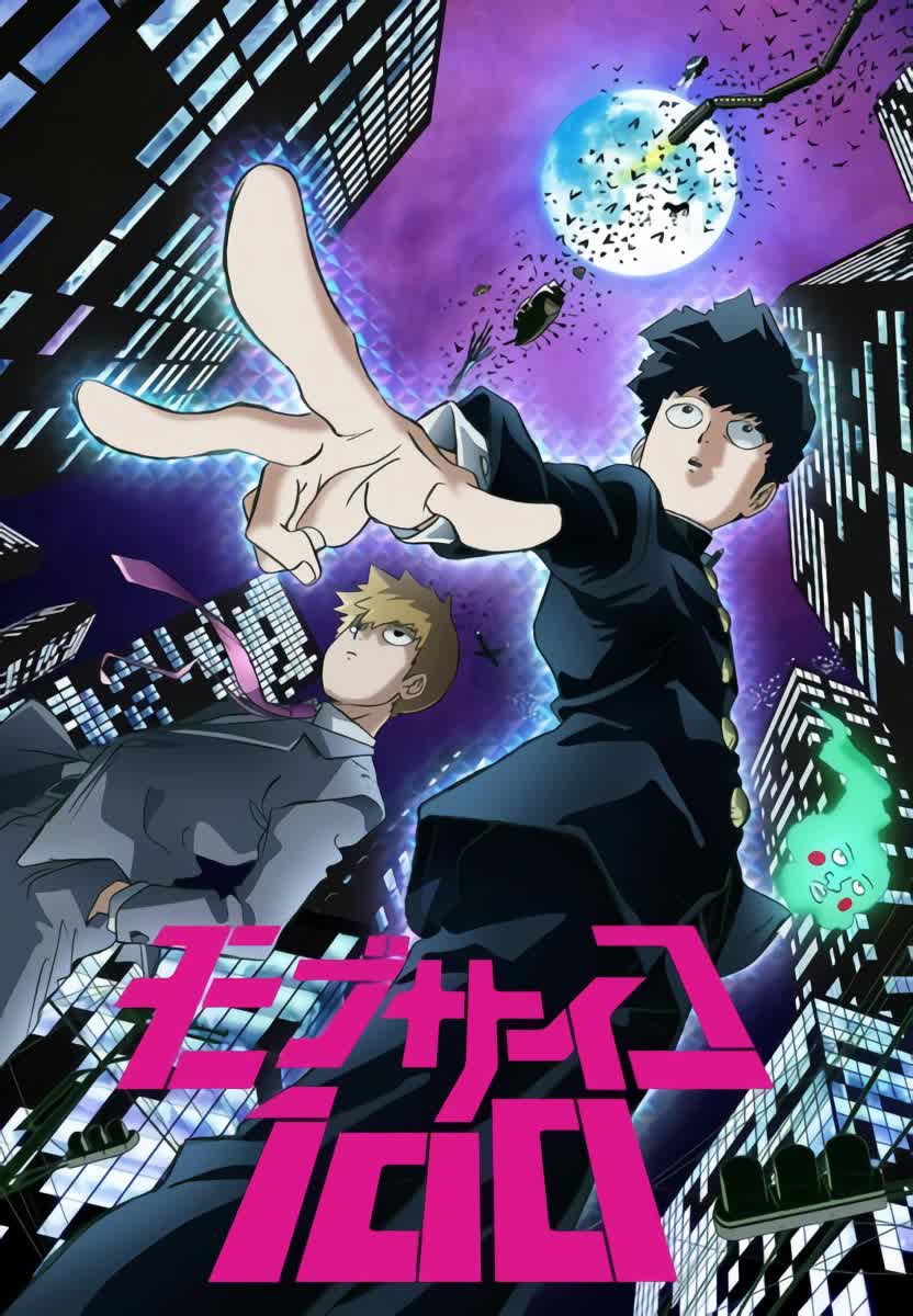 Mob Psycho 100 psychic Mob on the official anime key art for a funny action anime fight