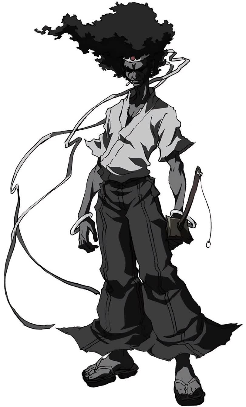 Afro Samurai wielding his sword in the Afro Samurai anime