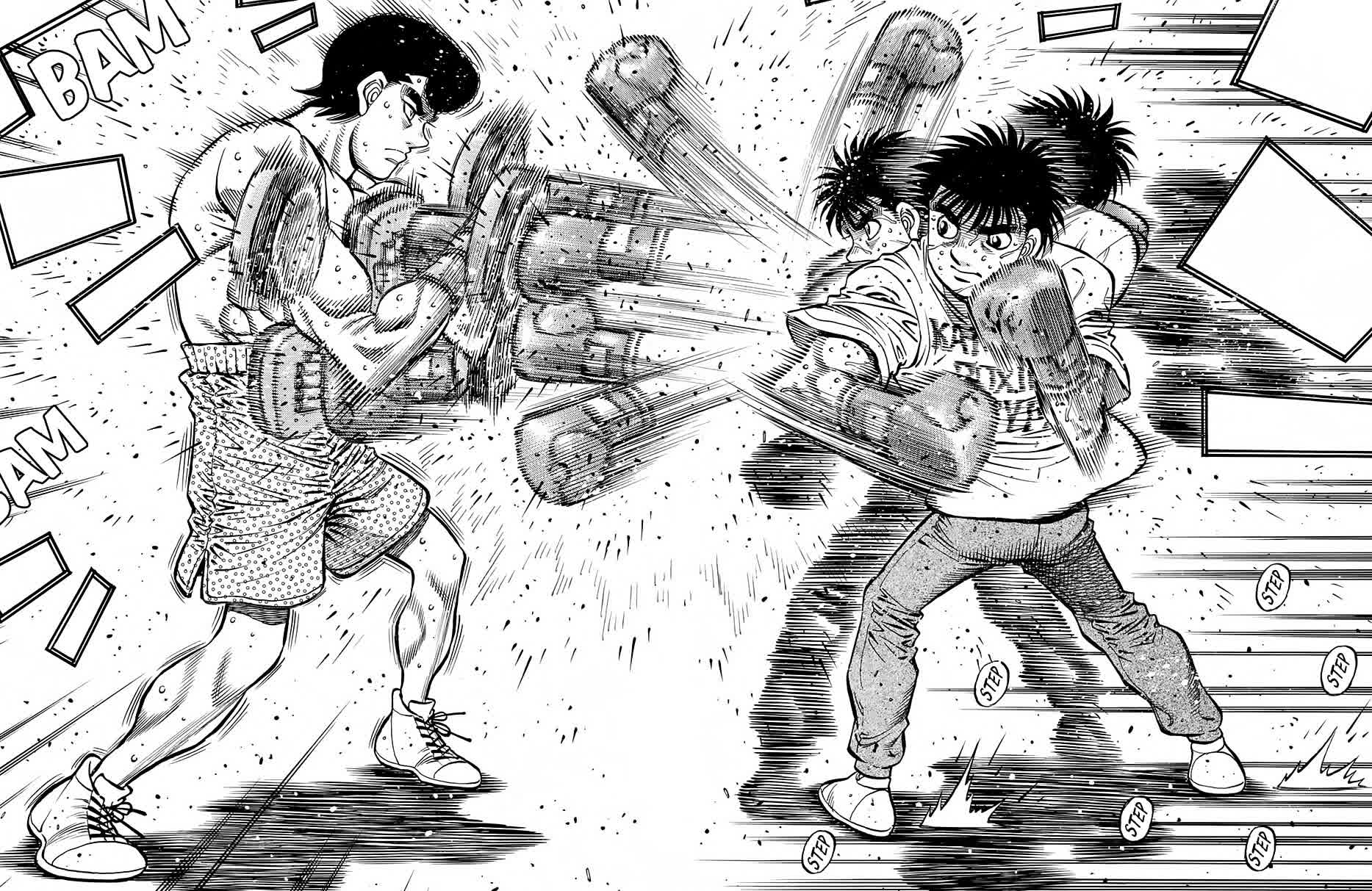 Ippo and Takamura in a Hajime no Ippo training scene from the boxing anime series