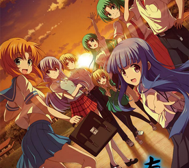 Higurashi When They Cry horror anime cover art with Rena and the Hinamizawa cast