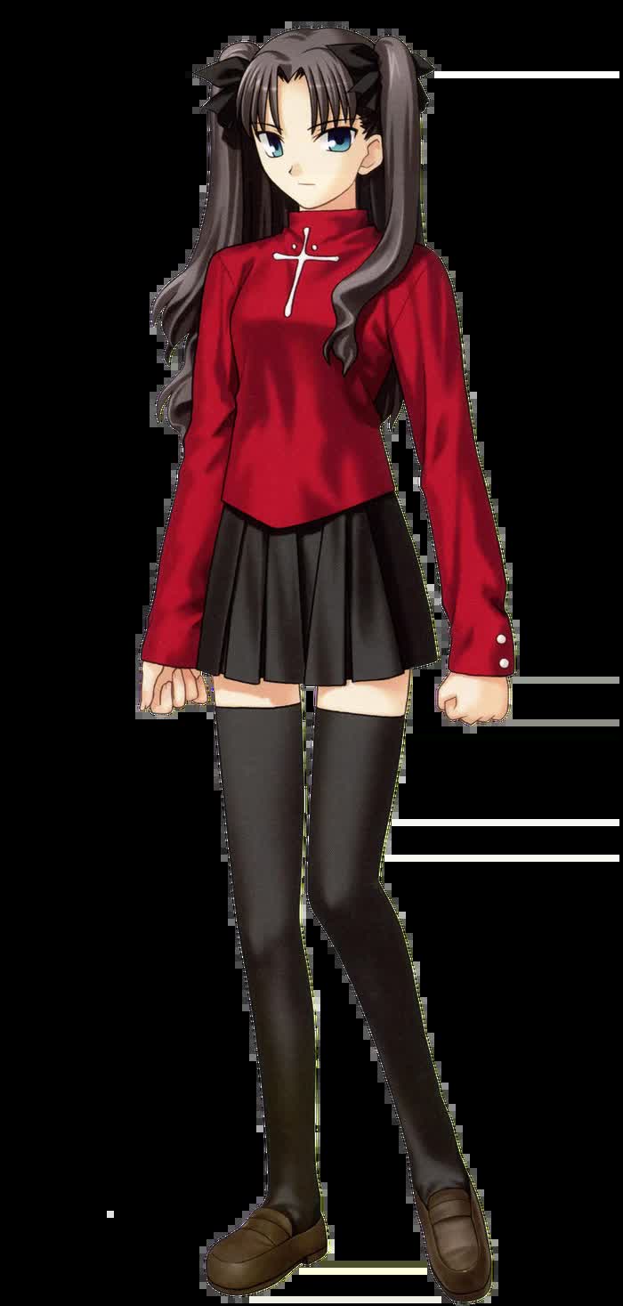 Rin Tohsaka from Fate stay night with her twin-tail look, a mainstream tsundere icon
