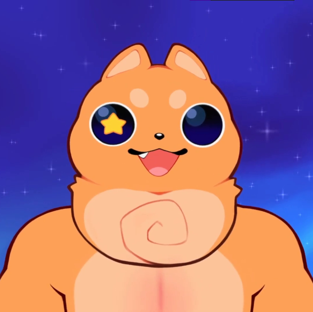 Buffpup chibi werepup character art with big starry eyes and a happy grin