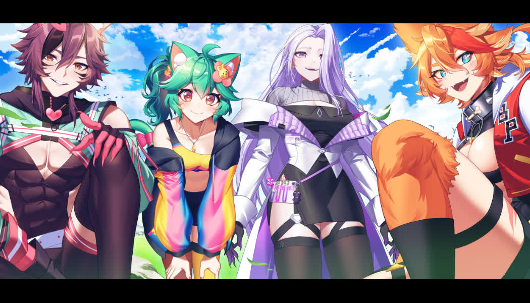 Buffpup and ShiaBun with VchiBan crew members Rosedoodle and AiCandii as VTuber avatars