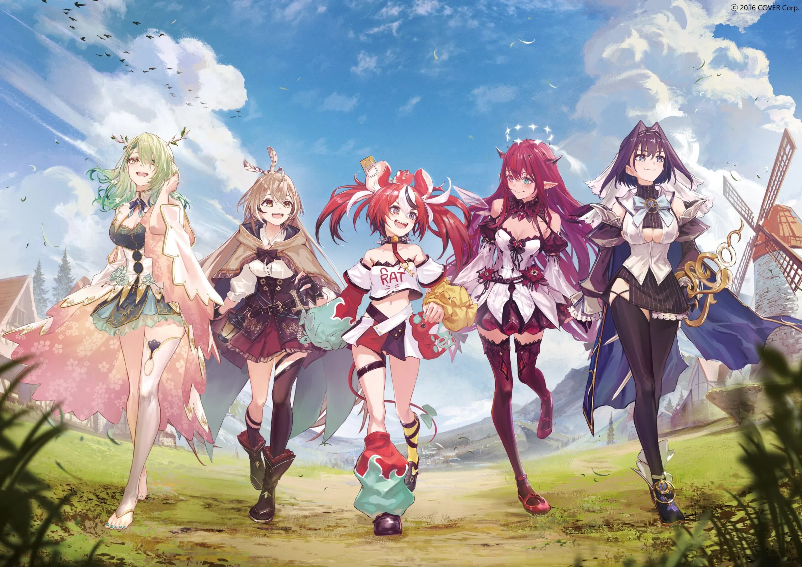 Hololive English Promise key visual with Fauna, Kronii, Mumei, Baelz and IRyS