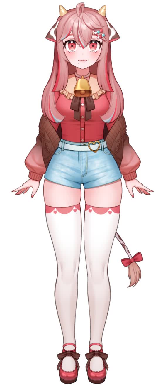 Crelly VTuber original pink-haired cow girl design