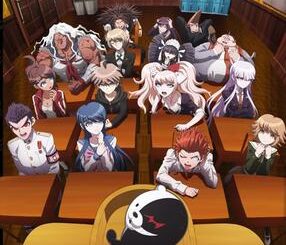 Danganronpa The Animation cover art with the Hope's Peak students and Monokuma