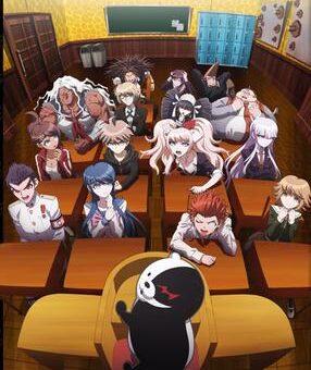 Danganronpa The Animation cover art with the Hope's Peak students and Monokuma