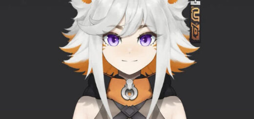 Deme VTuber red panda avatar with white and orange hair and fluffy ears