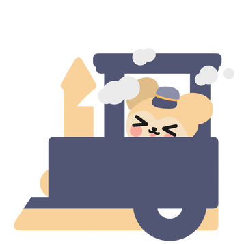 Dooby VTuber train mascot logo with the jerboa conductor and steam clouds