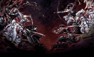 Drifters anime official key visual with both the Drifters and the Ends factions