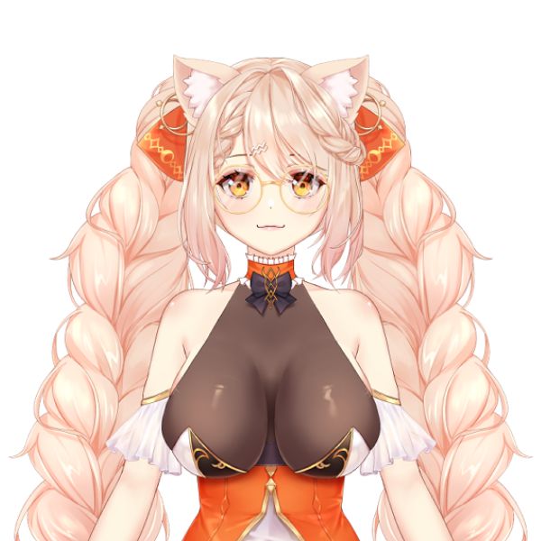 Ebiko VTuber shrimp cat 2D model with fluffy shrimp tail and gold eyes