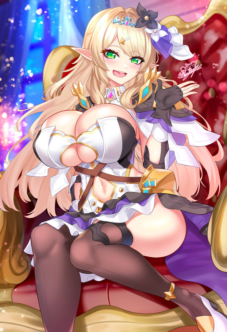 Elara VTuber character design showing the heavy metal elf model created by Nez-Box and rigged by typeou