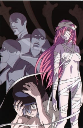 Elfen Lied Diclonius Lucy with vectors and the facility scientists behind her