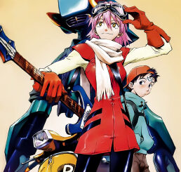 FLCL Fooly Cooly anime official key visual with Haruko on her yellow Vespa