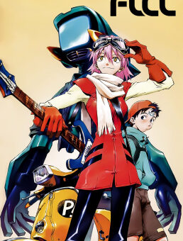 FLCL Fooly Cooly anime official key visual with Haruko on her yellow Vespa