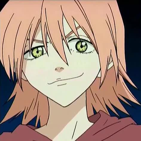 Haruko Haruhara the pink haired alien from FLCL grinning