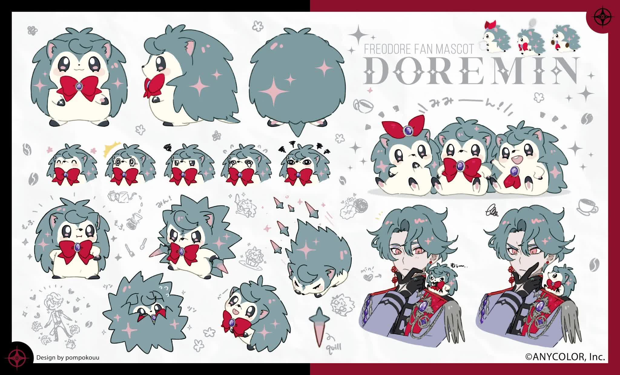 Freodore Doremins fanbase hedgehog with red bow and CD pushpin oshi mark