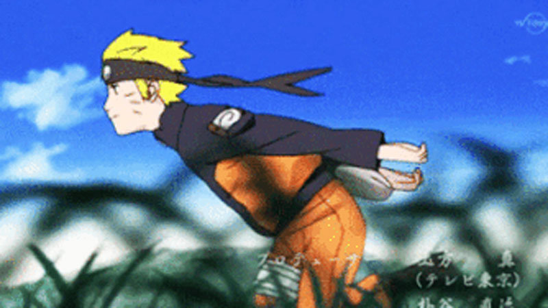 Naruto Run pose ninja sprinting with arms held straight back behind them