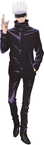 Satoru Gojo full body anime design with blindfold and Jujutsu High uniform
