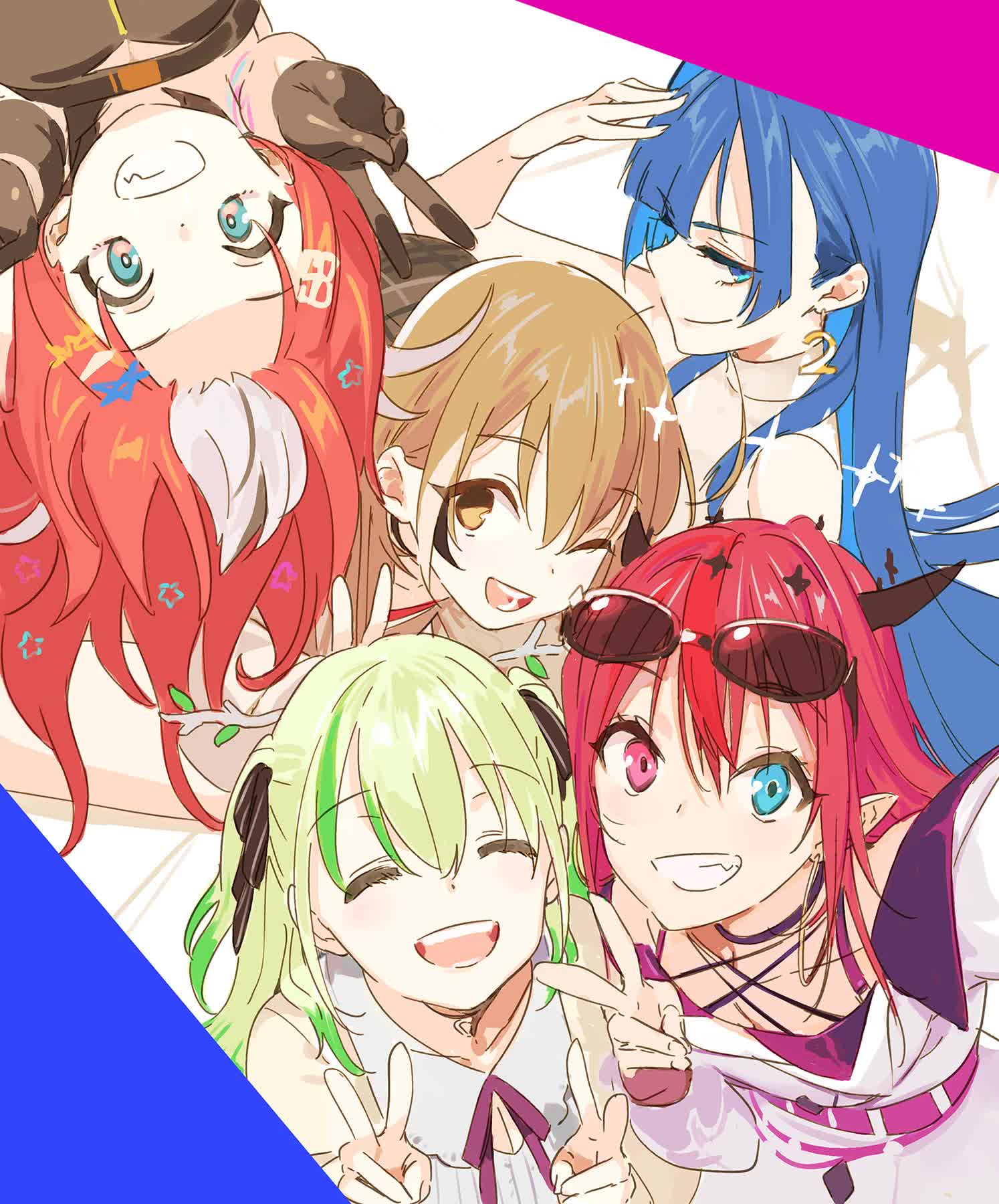 Hololive English Council lineup with Tsukumo Sana, Ceres Fauna, Ouro Kronii, Nanashi Mumei, and Hakos Baelz alongside IRyS