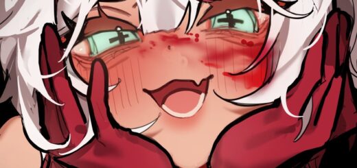 Hemomal VTuber unlicensed nurse bunny 2D model with white and red hair, green cross eyes, and blood theme