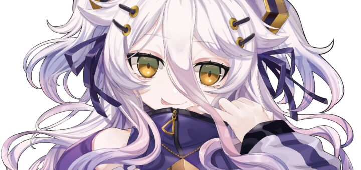 Henya the Genius VTuber official model with long lavender hair, ahoge, and amber eyes