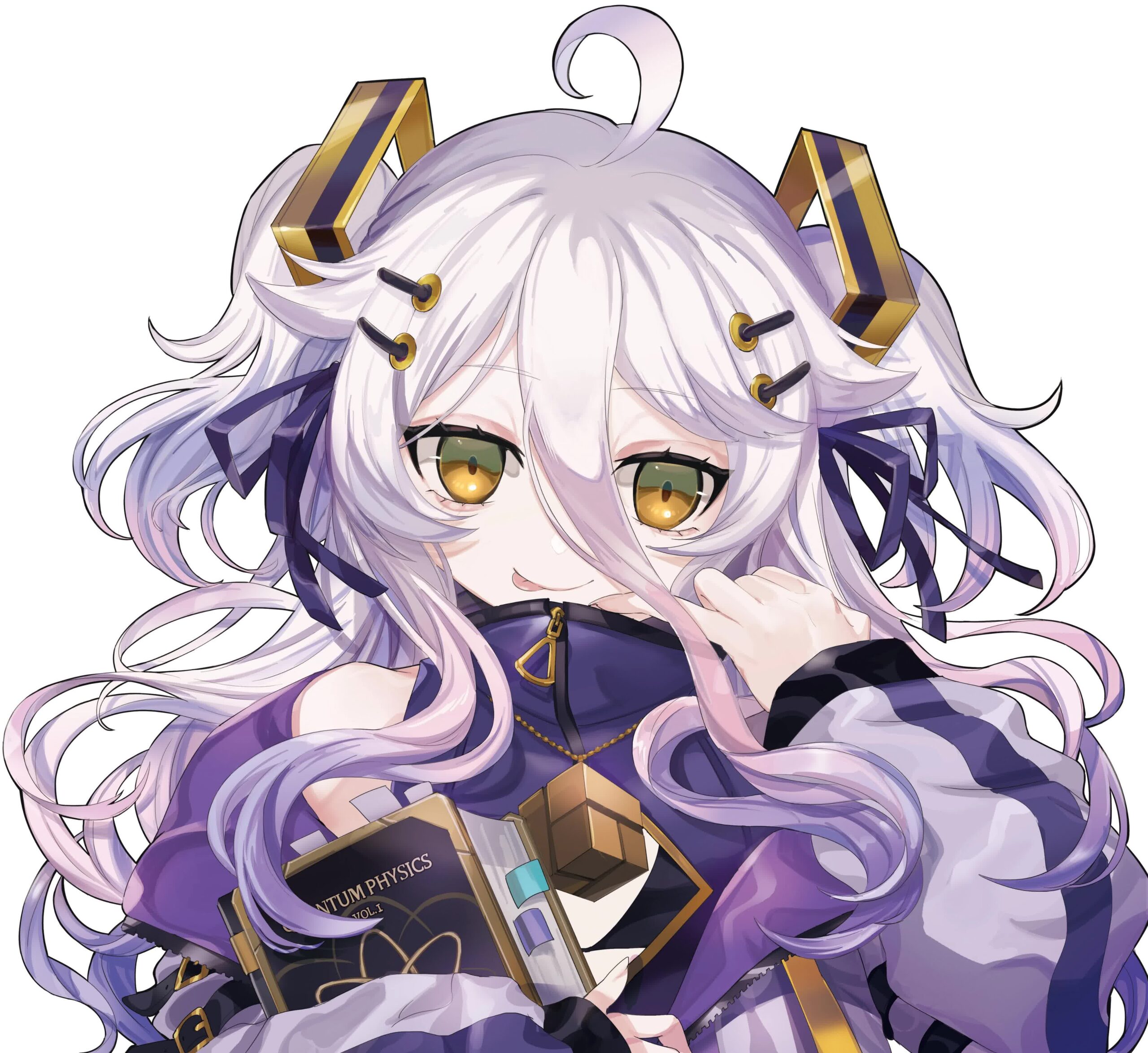 Henya the Genius VTuber official model with long lavender hair, ahoge, and amber eyes