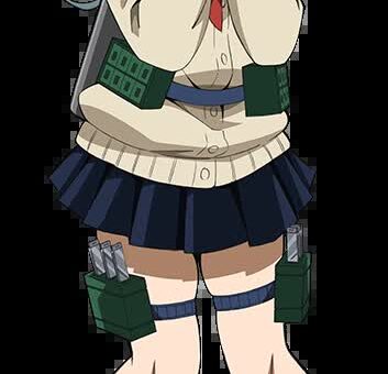Himiko Toga smiling with fangs and blonde buns in her My Hero Academia villain outfit