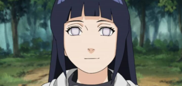 Naruto anime Hinata Hyuga with her signature dark blue hair and pale lavender eyes