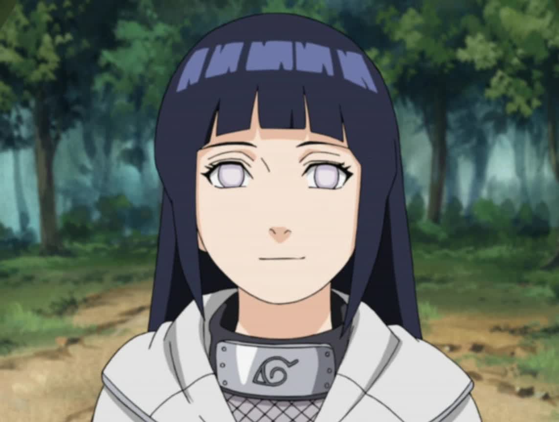 Naruto anime Hinata Hyuga with her signature dark blue hair and pale lavender eyes