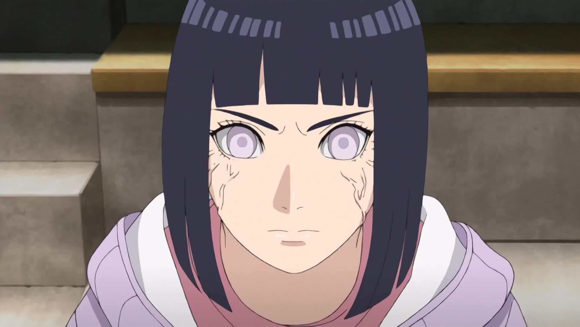 Hinata Byakugan activated with bulging veins around her eyes
