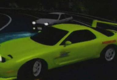 Keisuke Takahashi in his yellow Mazda RX-7 FD chasing Takumi's AE86 on the touge