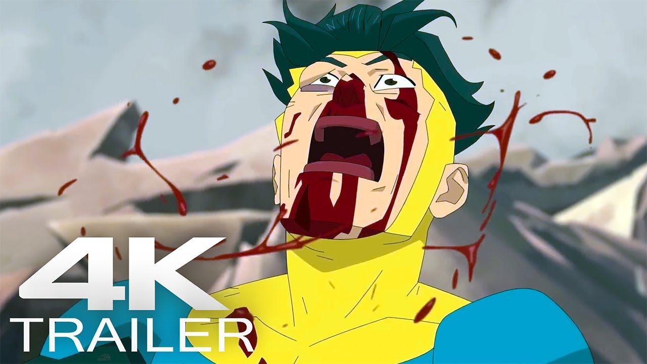 Invincible screaming and bloodied in the hand-drawn 2D animation style